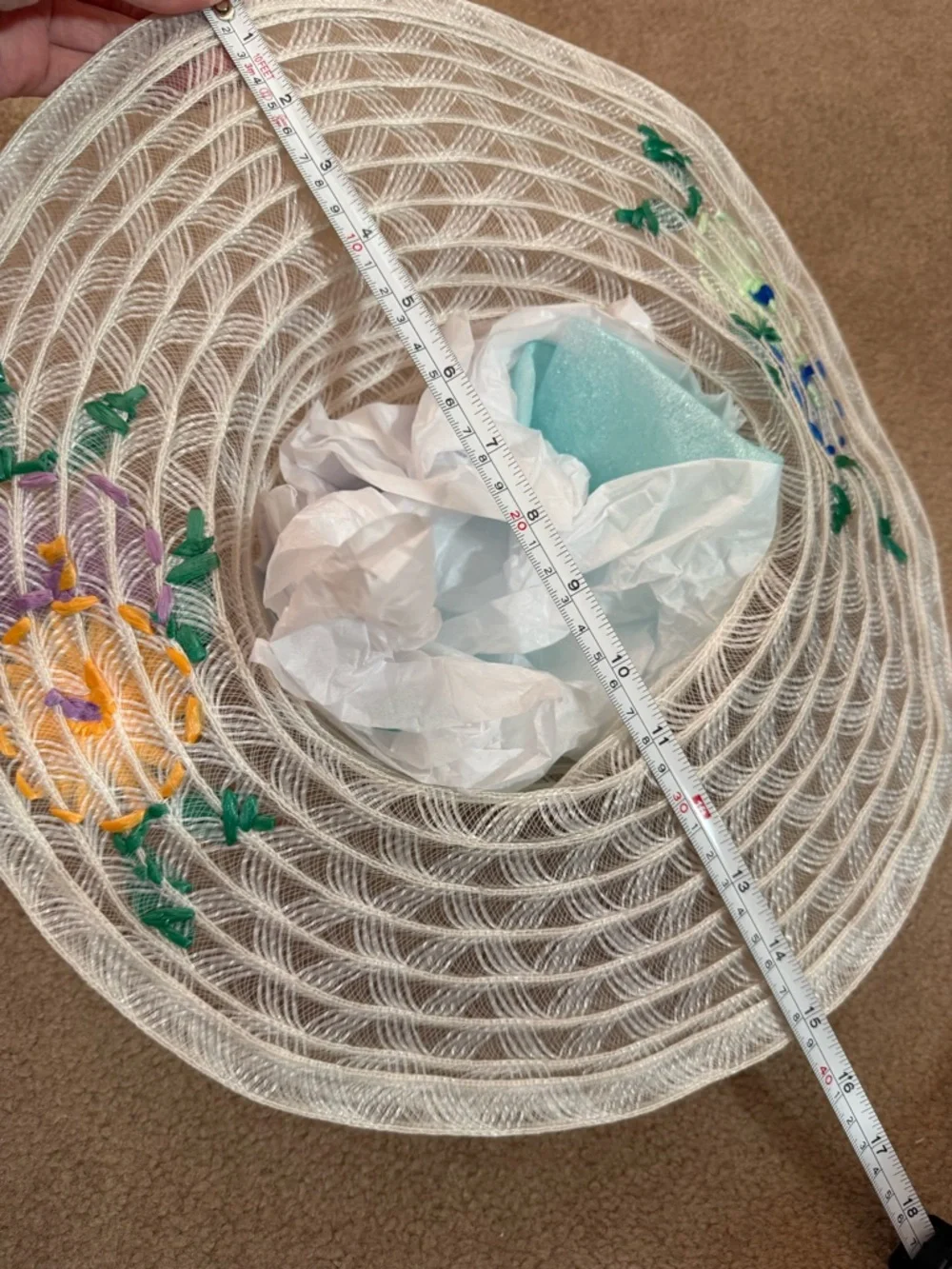 Vintage 1970's White Lace Embroidered Flower Wedding floppy SunHat Derby - Picture 8 of 16